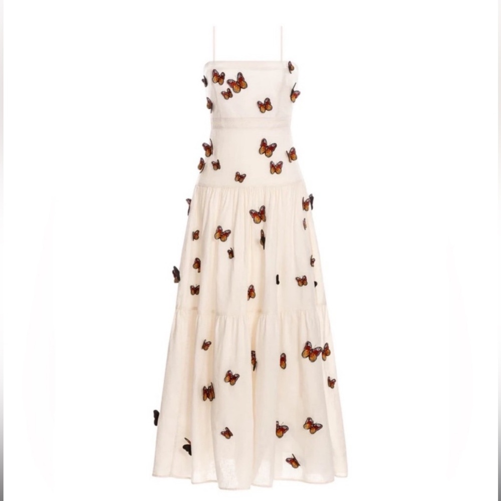 Agua Bendita Cream Maxi Dress with Butterfly Accents